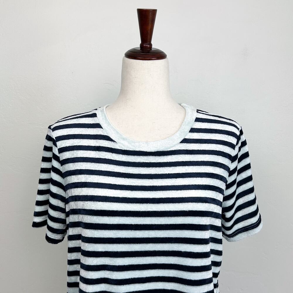 Stateside Nautical Blue Coastal Stripe Velour Terry Short Sleeve Crewneck Tee